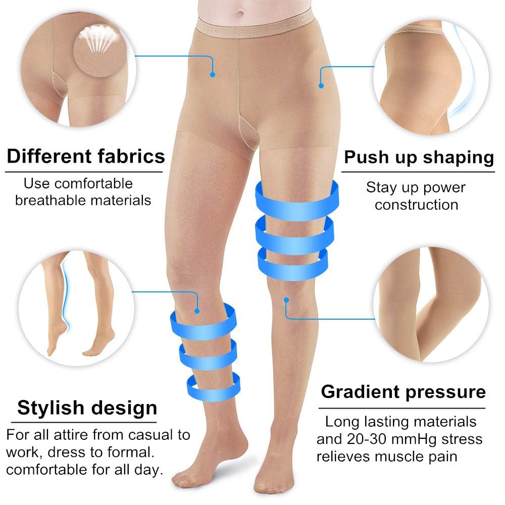 20-30mmHg Compression Pantyhose for Women, Medical Compression Stockings, High Waist Opaque Compression Tights for Lymphadema Edema, Swelling, Varicose Veins, Support Hose for Teacher Doctor (L,