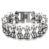 COOLSTEELANDBEYOND Men's Stainless Steel Bike Chain Link Bracelet with Fold Over Clasp, Chunky Motorcycle Chain, Biker Punk Jewelry Gift