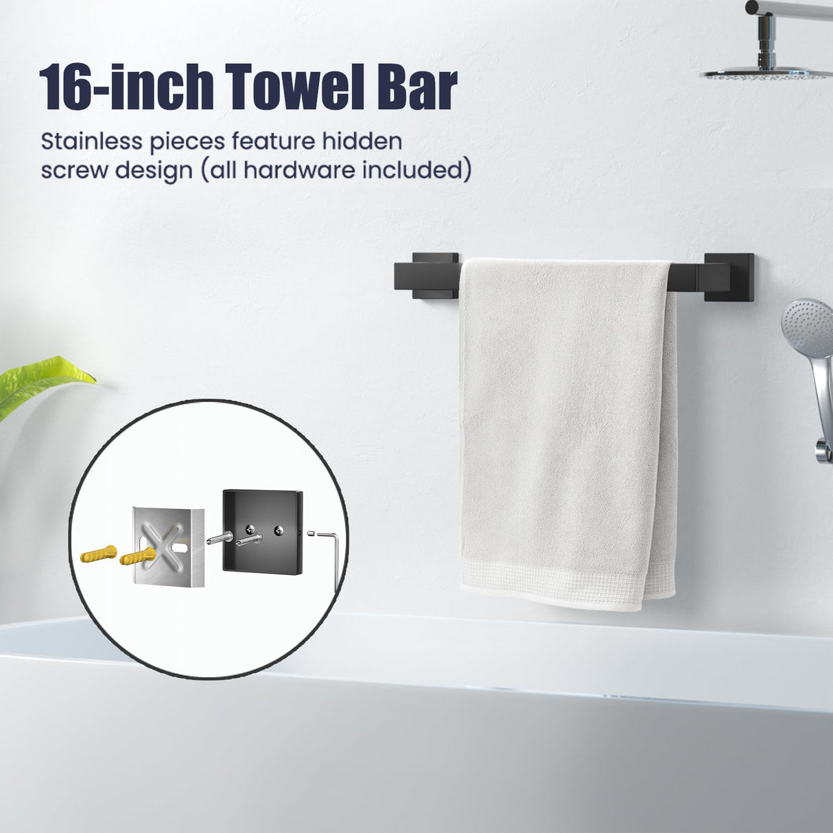 UPRONE Bathroom Hardware Accessories Set: Bath Towel Bar Set, Towel Racks for Bathroom Wall Mounted, SUS304 Stainless Steel (Matte Black, 7-Pieces)