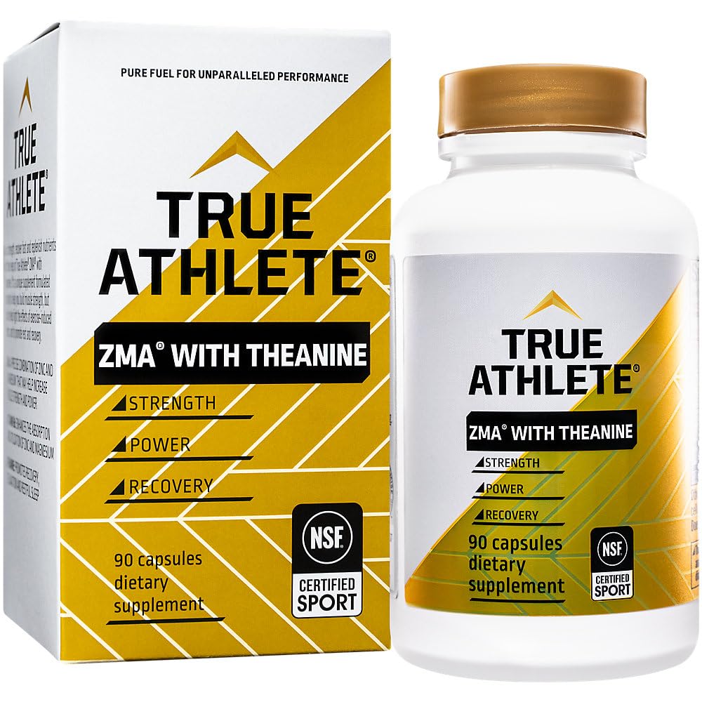 True Athlete ZMA with Theanine – Supports Muscle Recovery, Strength & Sleep – Zinc, Magnesium, Vitamin B6 & Theanine Formula for Relaxation & Performance (90 Capsules)
