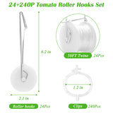 24+240P Tomato Roller Hooks with 49.2FT String and Tomato Trellis Clips, Pletpet Roller Hooks for Tomatoes Trellis Roller Hooks with Twine for Vine Plant Twine Crop