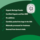 FGO Organic Moringa Oleifera Leaf Powder, 16oz Bulk Resealable Pouch, Sourced from India, Non-GMO, Packaging May Vary (Pack of 1)