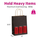 100 Pack Black Kraft Paper Bags 8x4.5x10.8 Inches Gift Bags with Handles Bulk, Paper Shopping Bags for Party, Wedding, Retail, Christmas, Birthday, Business, Restaurant, Takeout