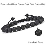 M MOOHAM Mens Beaded bracelets set, Natural Black Lava Rock Stone Bracelet