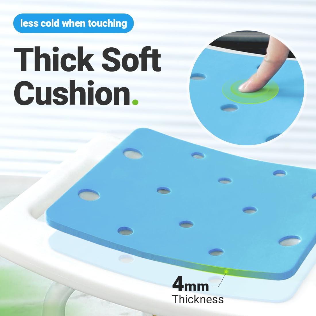 FSA/HSA Eligible Shower Stool 350lbs Bath Seat Chair, Tool-Free Assembly Height Adjustable Bath Bench with Padded Seat for Seniors, Elderly, Disabled, Handicap by Health Line Massage Products