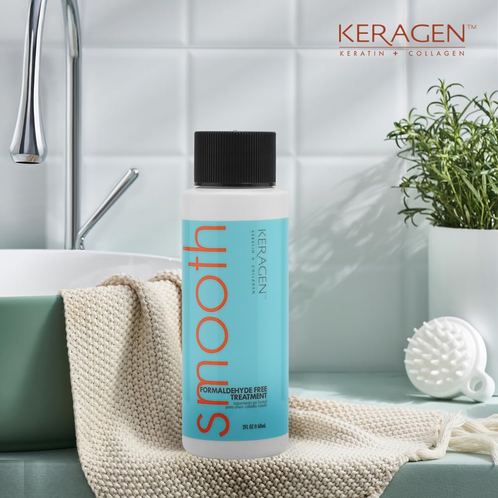 Keragen - Brazilian Keratin Smoothing Treatment, Blowout Straightening System for Dry and Damaged Hair, Formaldehyde Free, 2 Oz - Eliminate Curls and Frizz, Fine to Medium Hair
