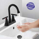 Bathroom Faucets for Sink 3 Hole, Hurran 4 inch Matte Black with Pop-up Drain and 2 Supply Hoses, Stainless Steel Lead-Free 2-Handle Centerset Faucet for Sink Vanity