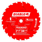 Diablo Framing Saw Blade for Wood - 7-1/4" x 24-Tooth, Thin Kerf, Anti-Vibration, Long Life for Framing & Pressure-Treated Wood, Tracking Point Tooth Design - Pack of 10 - D0724A