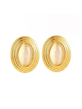 Gold Oval Stone Statement Earrings – Lightweight Drop Earrings for Women