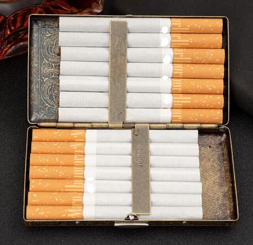 Cigarette Case Victorian Style Metal Holder for Regular, King and 100's Size Pocket Protective Security Wallet (ES100-AB, Antique Brass)