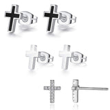REVEMCN 3-Pair Cross Earrings for Men & Women, Stainless Steel & 925 Silver