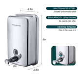 VANNSOO Commercial Soap Dispenser Wall Mount Stainless Steel Manual Liquid Pump Rust-Proof Leak Free for Bathroom (37 fl.oz./1100ml)