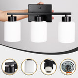 FonmYim Black Bathroom Light Fixtures, 3-Light Modern Vanity Light Over Mirror, Wall Sconces with Milky White Frosted Glass Shades, E26 Socket (Bulbs Not Included)