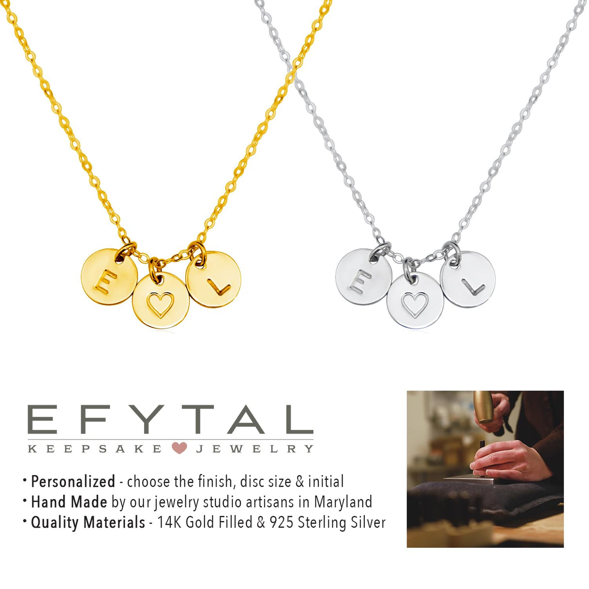EFYTAL Initial Necklaces for Women, 14K Gold/Sterling Silver, Custom Gift