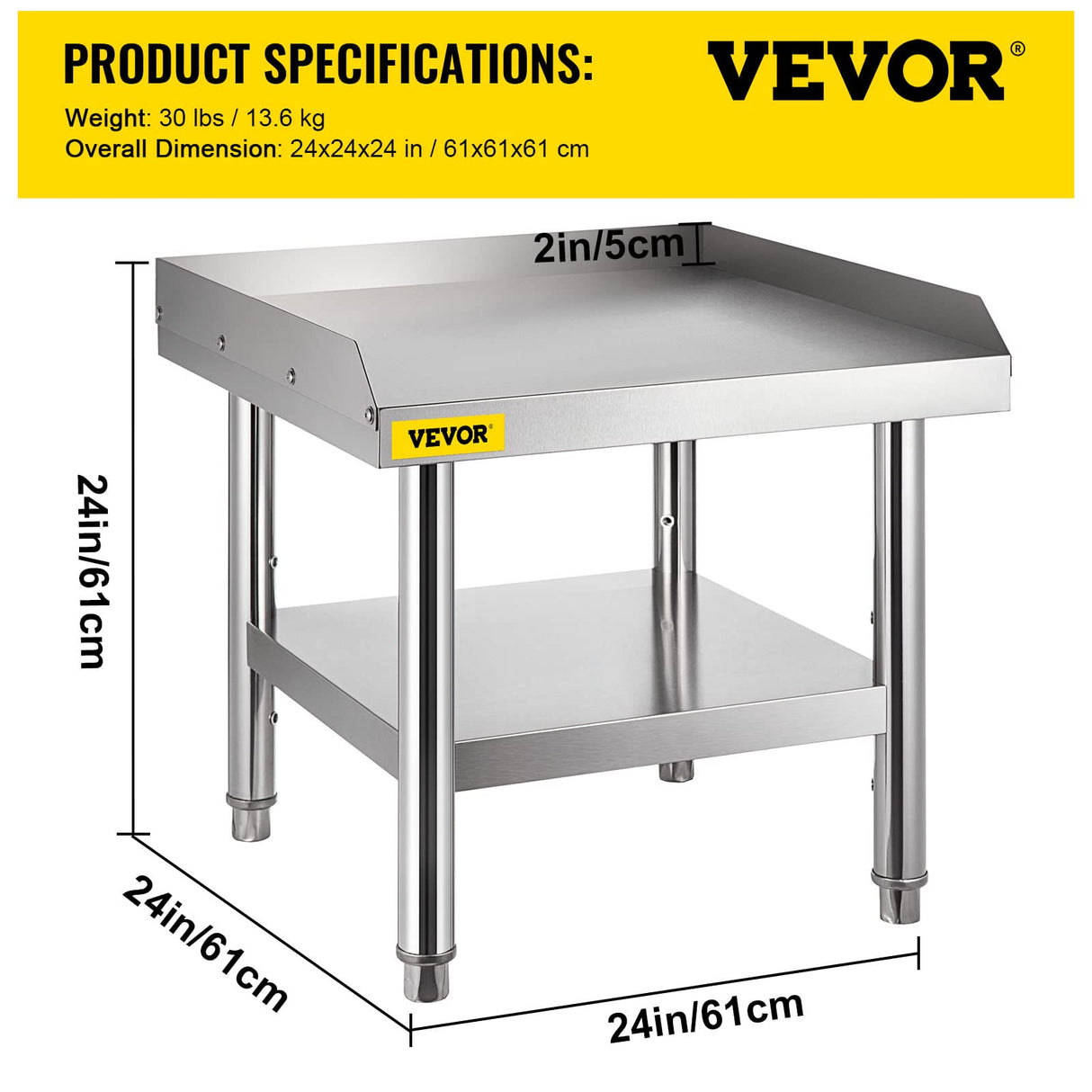 VEVOR Stainless Steel Equipment Grill Stand, 24 x 24 x 26 Inches Stainless Table, Grill Workstations with Adjustable Storage Undershelf, Equipment Stand Grill Table for Hotel, Home, Restaurant Kitchen