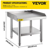 VEVOR Stainless Steel Equipment Grill Stand, 24 x 24 x 26 Inches Stainless Table, Grill Workstations with Adjustable Storage Undershelf, Equipment Stand Grill Table for Hotel, Home, Restaurant Kitchen
