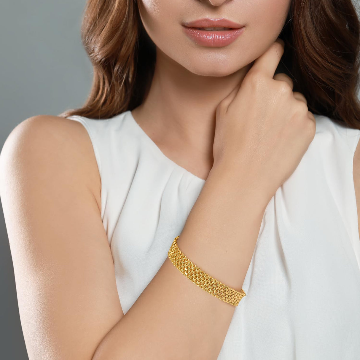 Simlayton 14K Gold Bracelets for Women Gold Mesh Bracelet for Womens