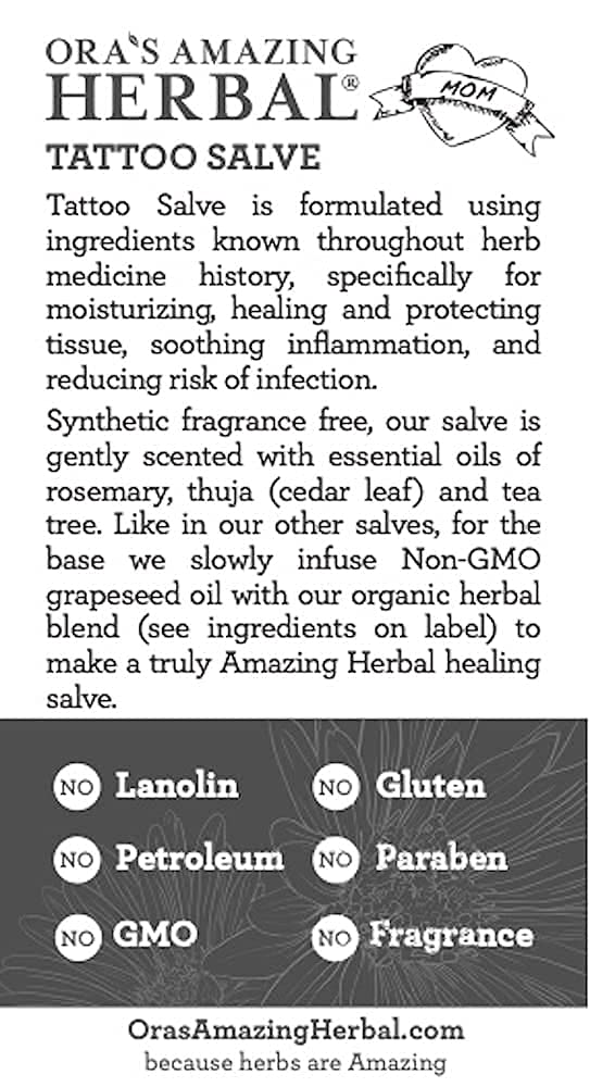 Tattoo Salve, Tattoo Aftercare Balm, Paraben Free Healing OIntment For New Tattoos, Brightening Moisturizer For Old Ink, Itchy Tattoo Relief Cream, Plastic Free, Ora’s Amazing Herbal, 1 oz Travel Size