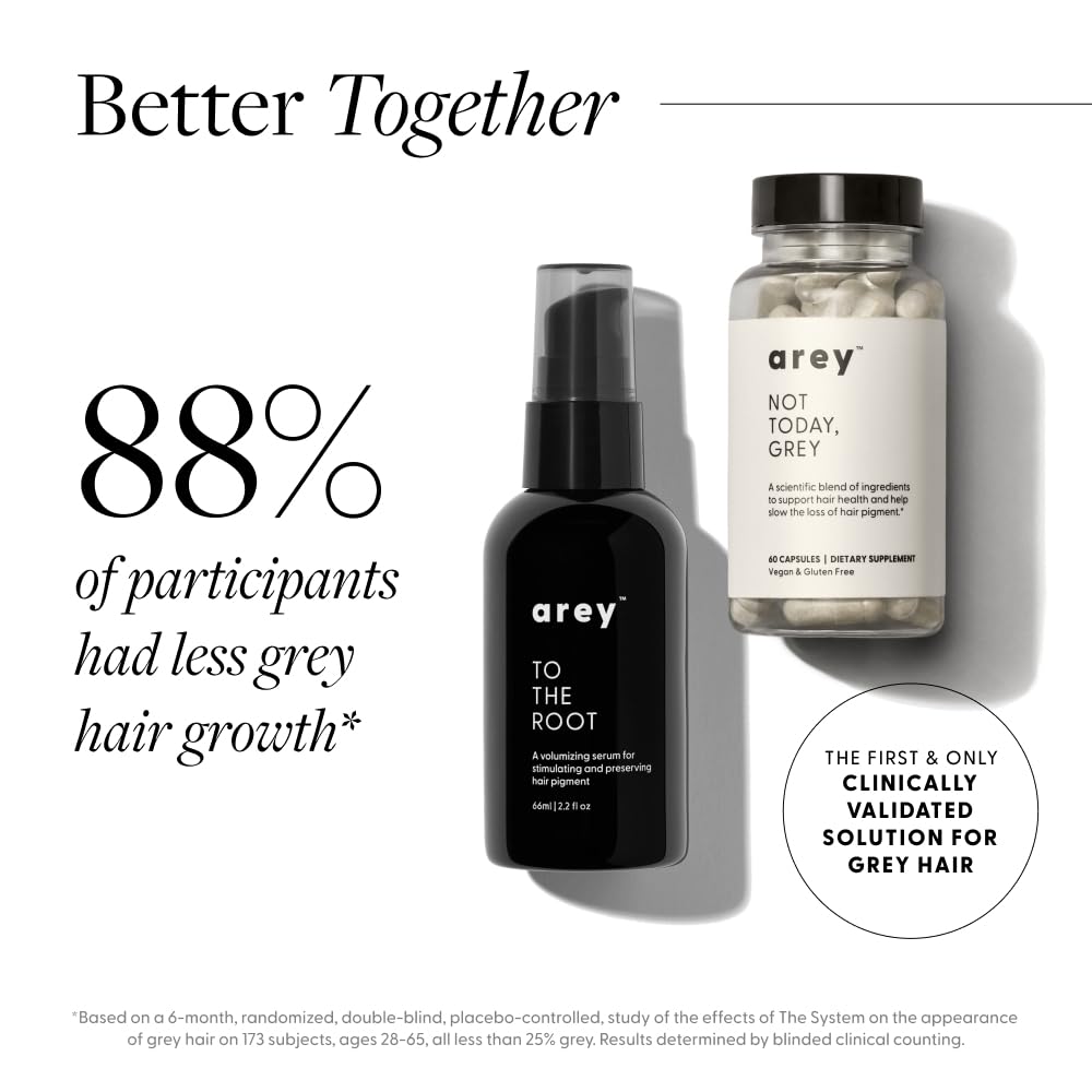 Arey To The Root™ Serum | Slows Grey Hair Growth and Preserves Pigment While Promoting Healthier Hair and Adding Volume | Dermatologist-Tested, Vegan, Oil-Free, Scent-Free Formula (1 Month Supply)
