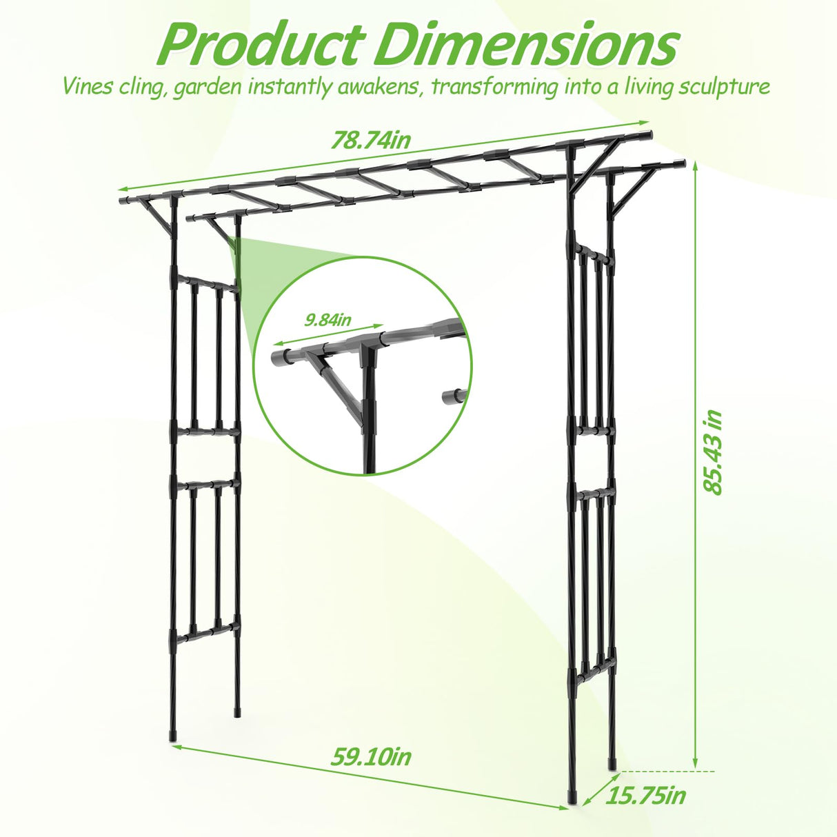 Trellume Garden Arch Trellis - 78.7" L×85.4" H Flat Top Garden Arch, Sturdy and Rustproof Garden Arch Trellis for Climbing Plants Outdoor, Arbor Trellis for Backyard, Patio, Lawn, Wedding(20MM Pipe)