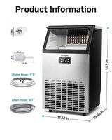 EUHOMY Commercial Ice Maker Machine, 100lbs/24H Stainless Steel Under Counter ice Machine with 33lbs Ice Storage Capacity, Freestanding Ice Maker.