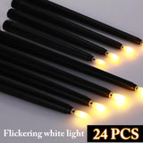 Rossesay 24 Pcs Flameless LED Taper Candles Battery Operated Candles 8.58'', 9.69'', 10.98'', 12.91'', 12.8'' Flameless Candlesticks Flickering for Halloween Christmas Church Wedding(Black)