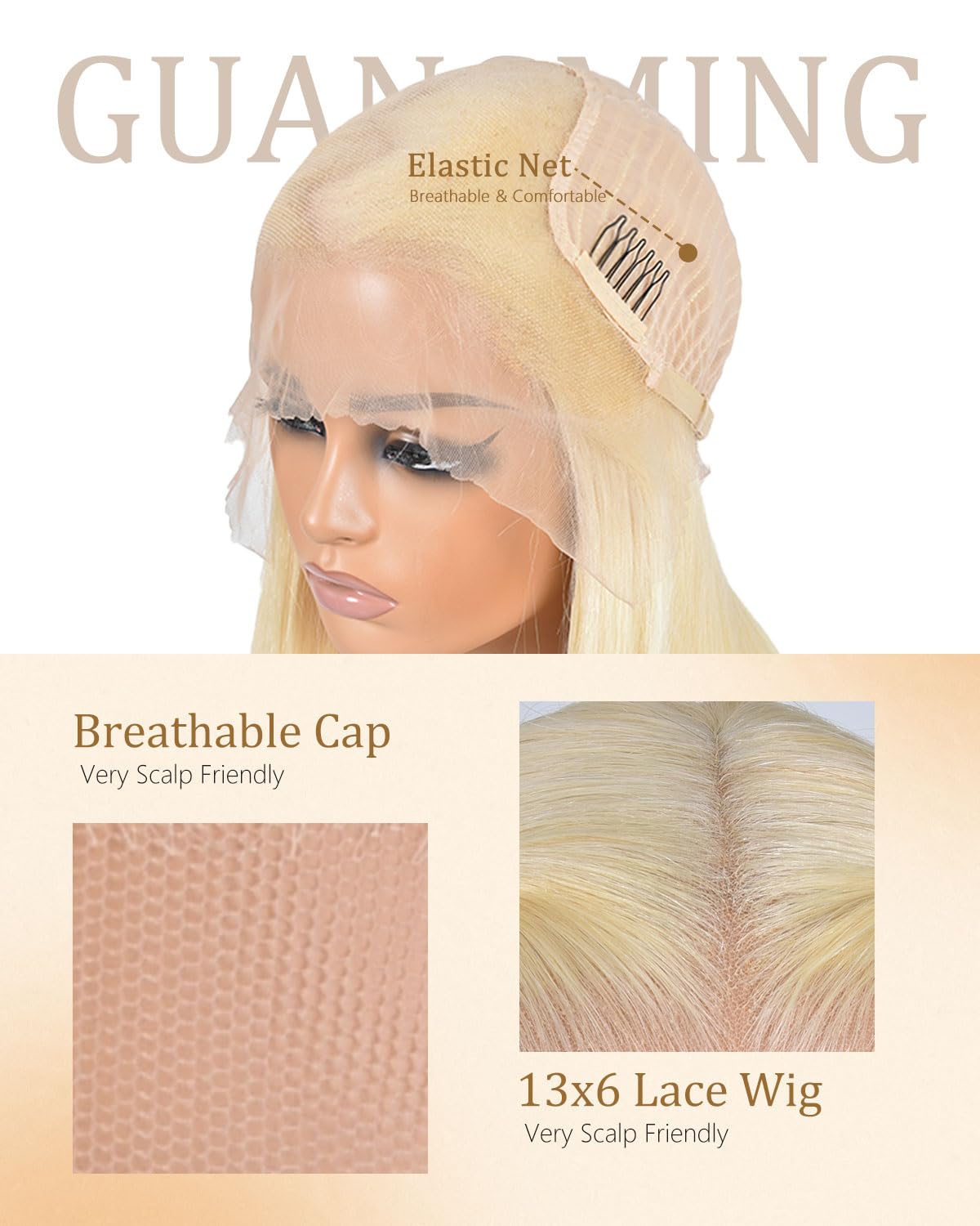 Guangming 32 Inch 613 13x6 Lace Front Wig Human Hair 200% Density Body Wave Blonde Wig Human Hair 613 HD Lace Frontal Wigs Pre Plucked with Baby Hair for Women