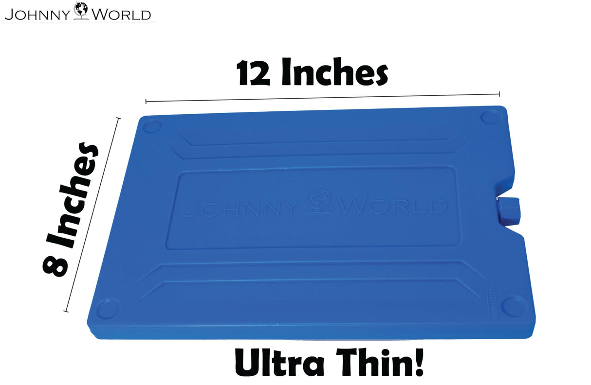 Johnny World Nice & Cold - Large Slim Ice Pack 12" x 8" – Reusable Freezer Pack for Coolers, Lunch Boxes, Camping, Beach, and Travel – Fill with Water, Freeze, and Reuse – Long-Lasting Cold
