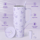 SANDJEST Butterfly Gifts for Women, Purple Butterfly Tumbler with Handle, Stainless Steel Insulated Coffee Travel Mug Cup, Gifts for Women Girls on Birthday Christmas, 40oz