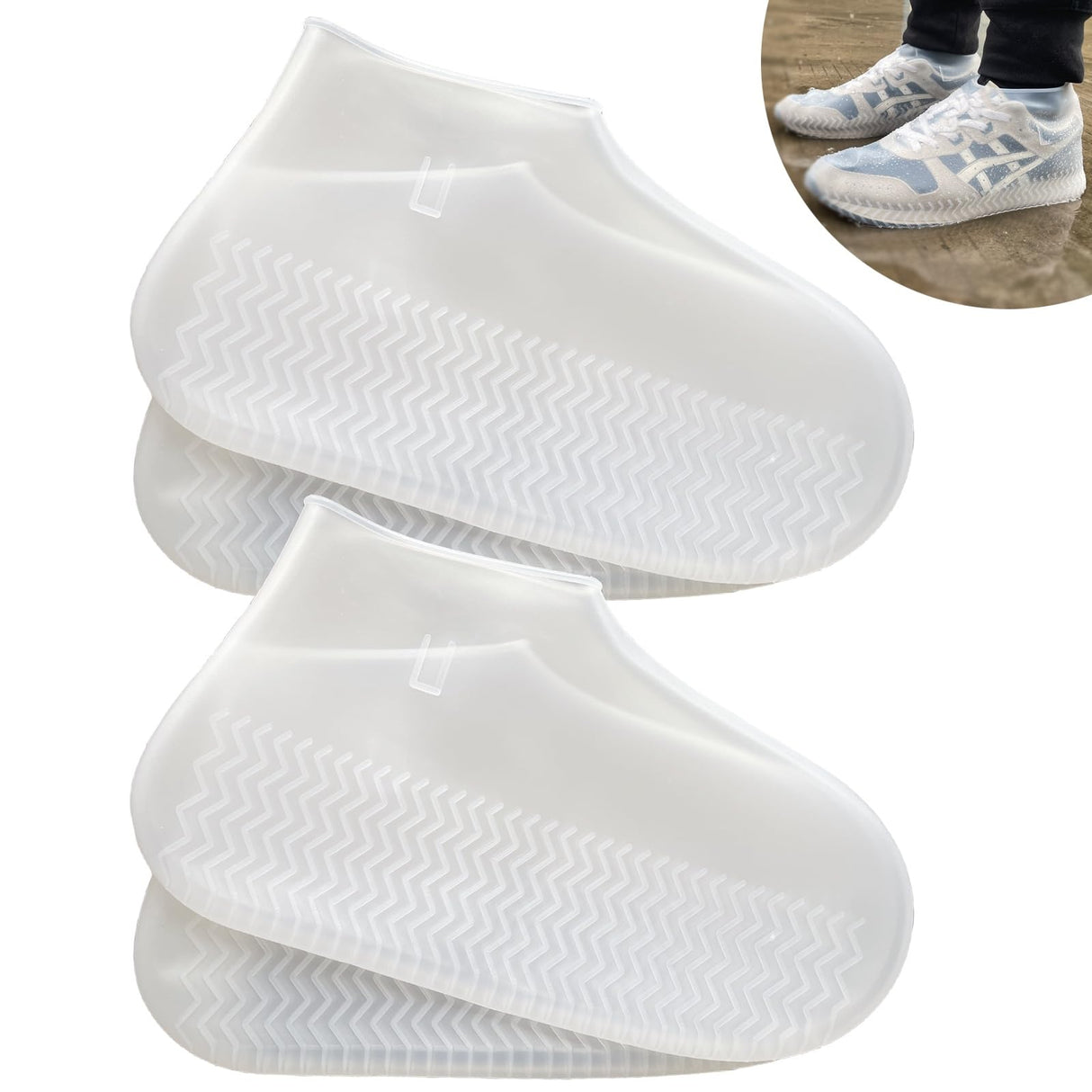 LSDWL Waterproof Shoe Covers 2 Pairs,Rain Shoe Covers Reusable Silicone Non Slip Shoe Covers for Outdoor,Rain Shoe Covers for Women and Men (Clear, X-Large)