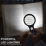 SeeZoom Lighted Magnifying Glass 3X 45x Magnifier Lens - Handheld Magnifying Glass with Light for Reading Small Prints, map, Coins and Jewelry - LED Seniors Magnifier for Close Work