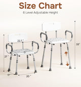 SOUNDFUSE Shower Chair for Inside Shower with Arms and Back, FSA/HSA, Height Adjustable Shower Chair for Elderly and Disabled with Enhanced Non-Slip Feet, 400 lbs Heavy Duty Shower Seat for Seniors