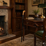 Imported Shillelagh Wooden Irish Walking Stick, Handcrafted 100% Blackthorn Lightweight Wood Cane, Handles All Unique, Black High Gloss Lacquered, Made in Ireland 36"