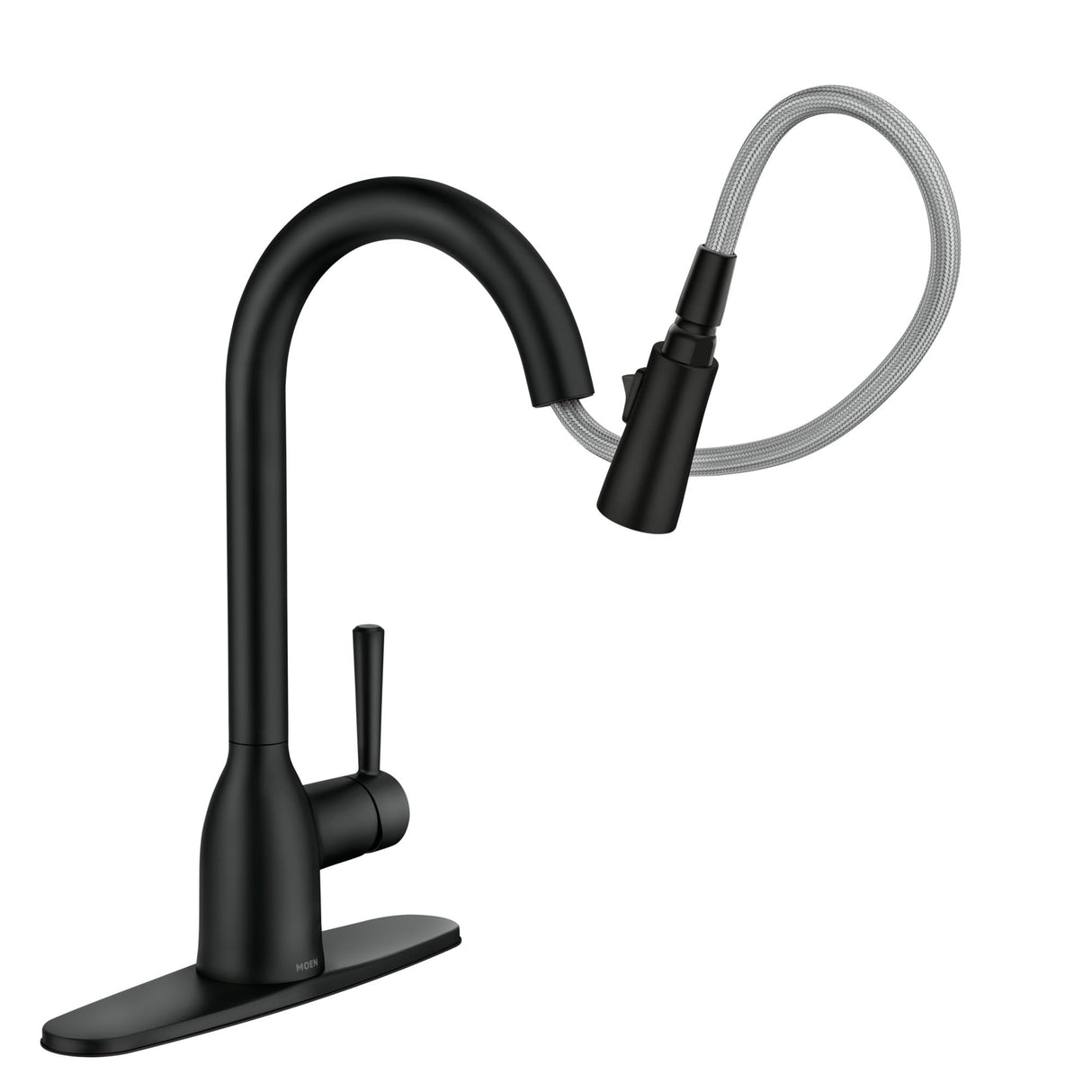 Moen Adler Matte Black One-Handle High Arc Kitchen Sink Faucet with Power Clean, Modern Kitchen Faucet with Pull Down Sprayer, 87233BL