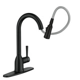 Moen Adler Matte Black One-Handle High Arc Kitchen Sink Faucet with Power Clean, Modern Kitchen Faucet with Pull Down Sprayer, 87233BL