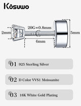 5 Pairs Tiny Moissanite Cartilage Stud Earrings Set,18K White Gold Plated Small Sterling Silver Earrings,Hypoallergenic Threadless Earring for Women Men (5 Pairs-2mm-18K White Gold)