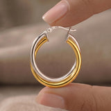 LeCalla 925 Sterling Silver Hoop Earrings for Women | Small 14K Gold-Plated Two-Tone Click-Top Intertwined Chunky Earring Hoops - 20MM