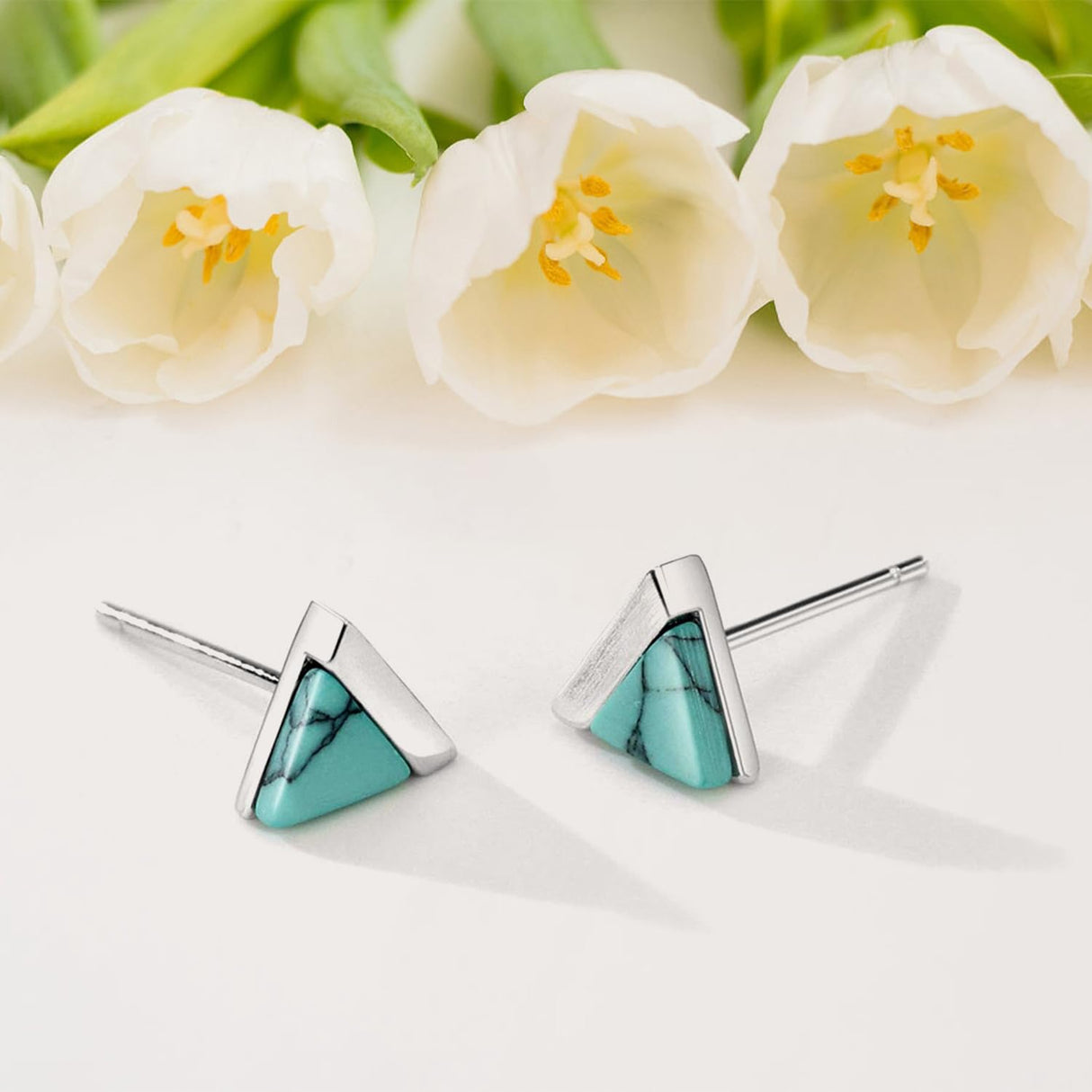 Michooyel Turquoise Stud Earrings for Women 925 Sterling Silver and Handmade Earrings Simple Jewelry Triangle Cut Earring
