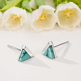Michooyel Turquoise Stud Earrings for Women 925 Sterling Silver and Handmade Earrings Simple Jewelry Triangle Cut Earring