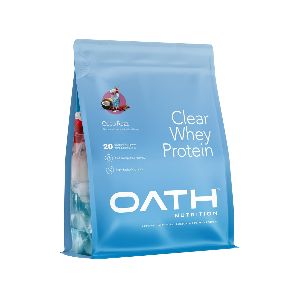 Oath Nutrition Clear Whey Isolate Protein Powder, Coco Razz, 20g Complete Protein per Serving, No Added Sugar, Grass-Fed, 18 Servings