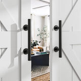 SMARTSTANDARD 2PCS Sliding Barn Door Handle, 12 Inch Heavy Duty Pull and Flush Hardware Set, Black, Large Rustic Two-Side Design, Round