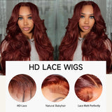 KEKEYY Reddish Brown Lace Front Wigs 28 Inch Pre-Plucked 200% Density Body Wave HD Lace Lace Frontal Wig with Baby Hair Glueless Wigs