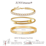 JUNVirtuous 3-Pack Gold Bracelets for Women,18K Gold Plated Bangle Tennis Bracelets Stack Set for Women Trendy Non Tarnish Stainless Steel Gold Bangles Accessories Designer Jewelry Pulseras Para Mujer