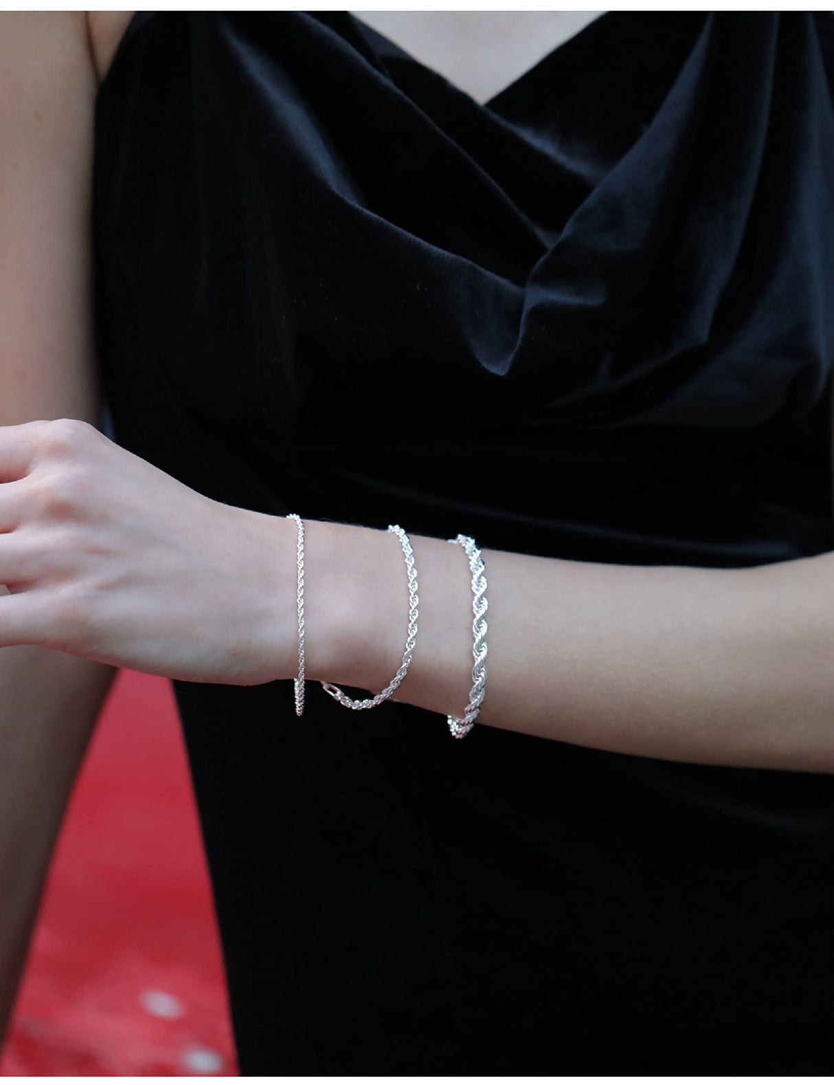 nometo 925 Sterling Silver Rope Chain Bracelet 2mm Silver Bracelet for Men Women Silver Bracelet 6.5-9 Inches（7.5）