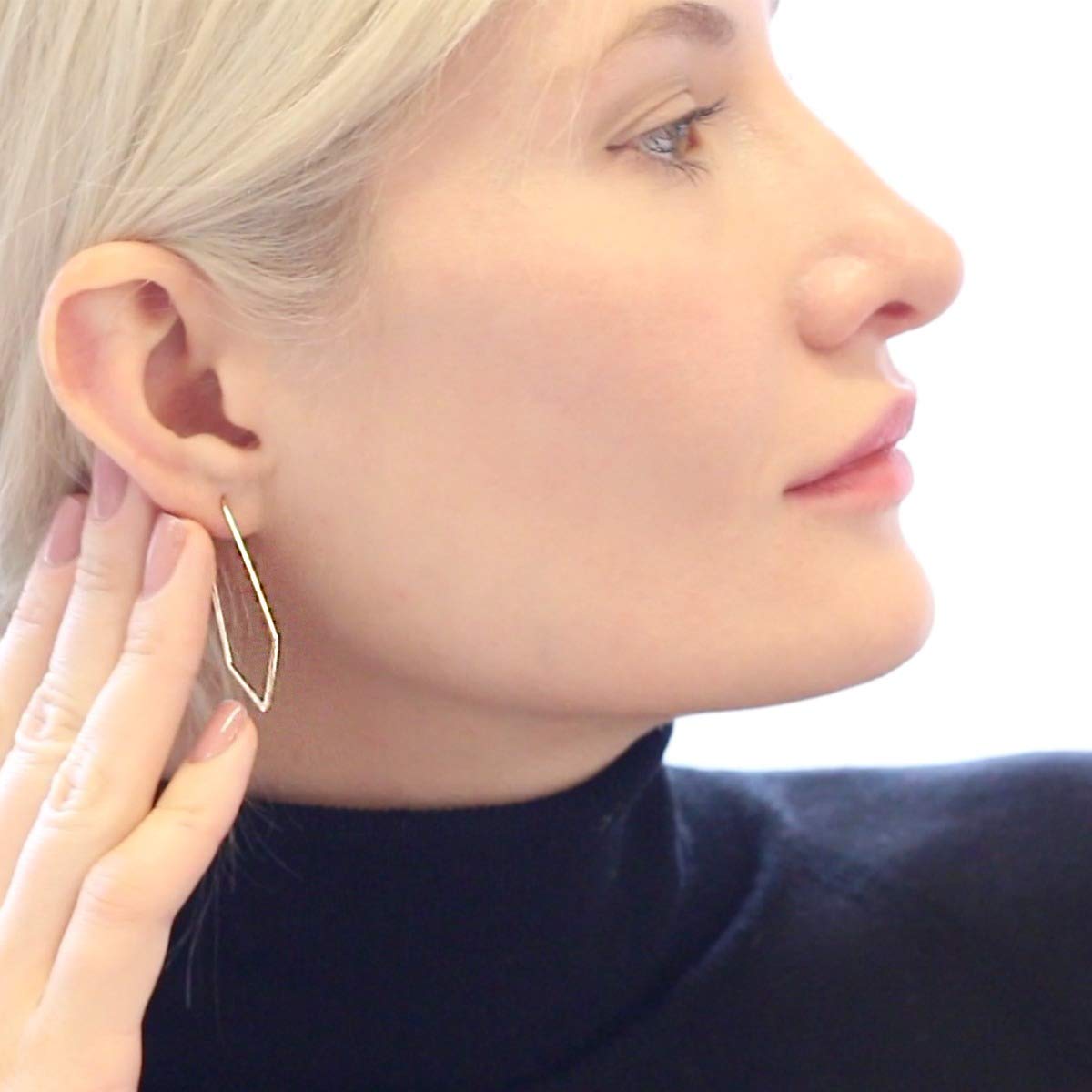 Geometric Chevron Threader Hoop Earrings for Women - 18K Gold Plated Hoops