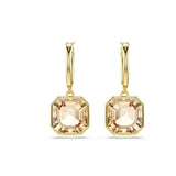 Swarovski Millenia drop earrings, Square cut, Caramel, Gold-tone Finish