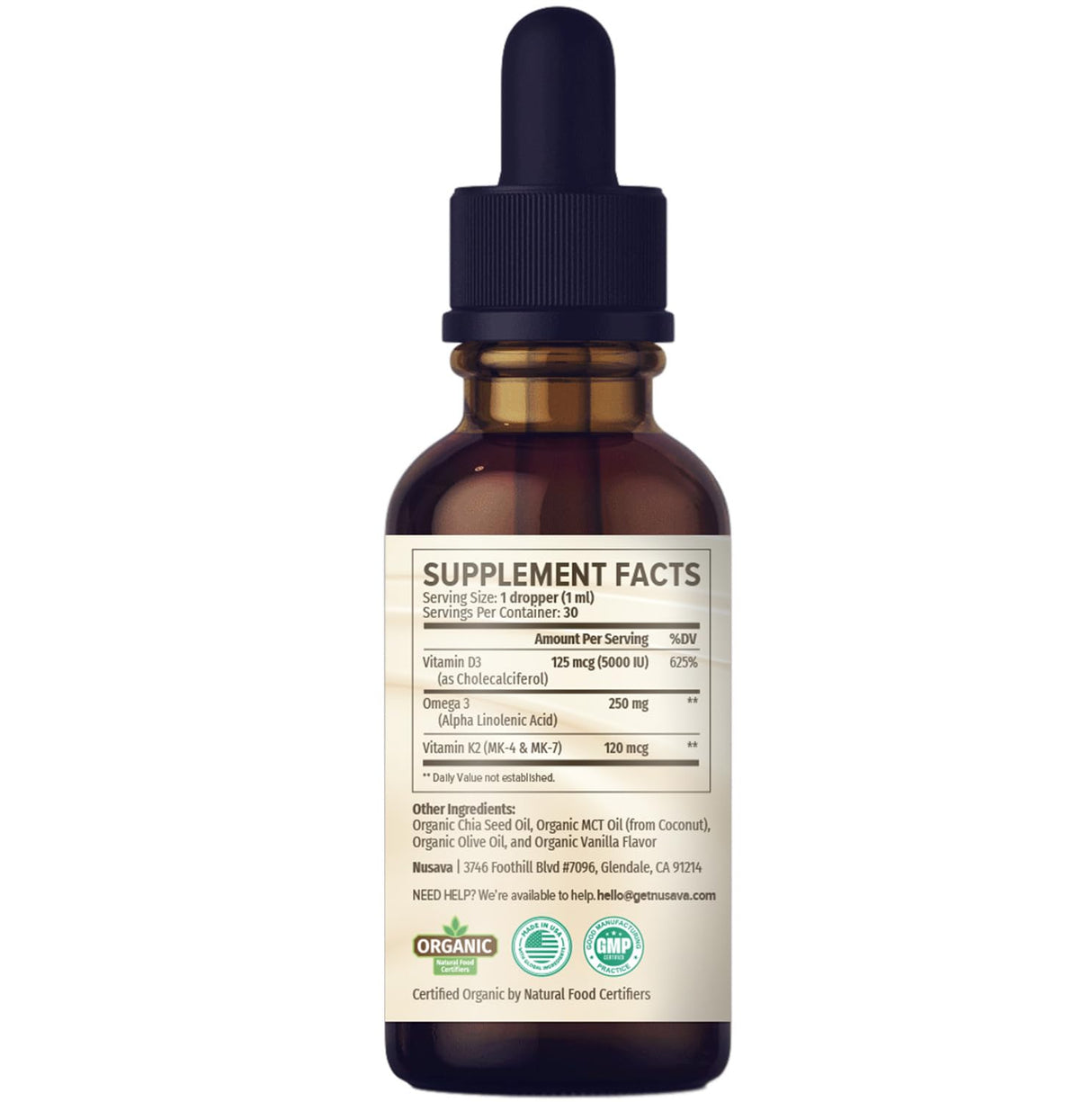 (4 Pack) Organic Vitamin D3 K2 Drops with MCT Oil Omega 3, 5000 IU, Maximum Strength Vitamin D Liquid - No Fillers, Non-GMO Liquid D3 for Faster Absorption & Immune Support (Vanilla, 4 Fl Oz)