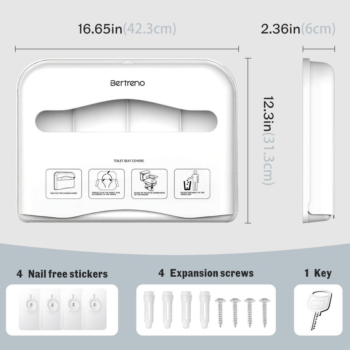 Bertreno Commercial Toilet Seat Cover Dispenser Wall Mount Half-Fold Toilet Seat Cover Holder for Restroom Commercial Bathroom White