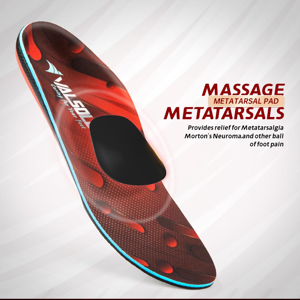 VALSOLE Heavy Duty Support Pain Relief Orthotics - 220+ lbs Plantar Fasciitis High Arch Support Insoles for Men Women,Flat Feet Orthotic Insert,Work Boot Shoe Insole,Absorb Shock with Every Step(Red)