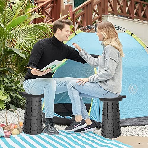 ALEVMOOM Telescoping Stool with Cushion, Collapsible Retractable More Sturdy Capacity 440Ib, Portable Camping Adjustable Folding Stool for Garden Fishing Hiking Mountain BBQ